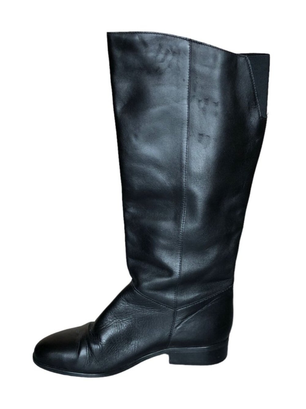 Leather Boots Black Womens 7M J C Penny Pull On Almond Toe Block Heel Mid Calf - Picture 3 of 11